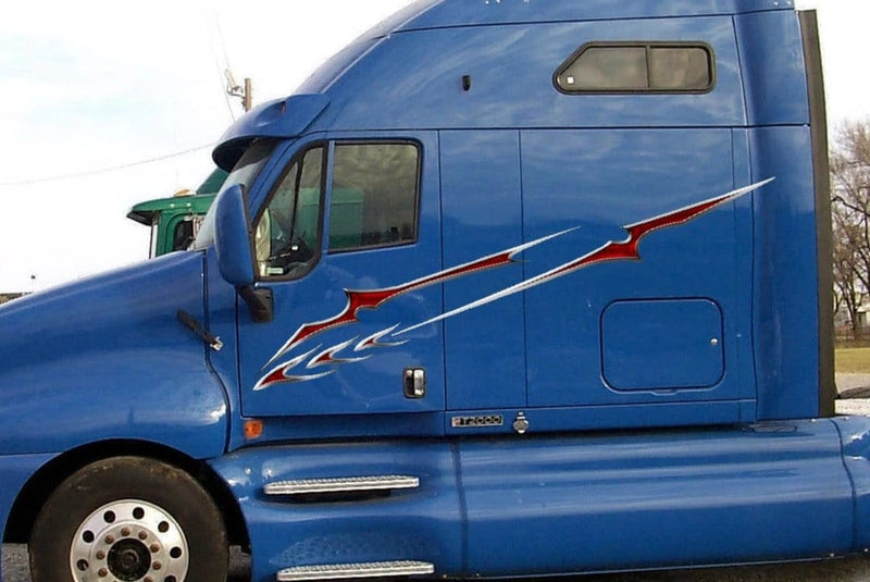 slicer decals on blue semi truck